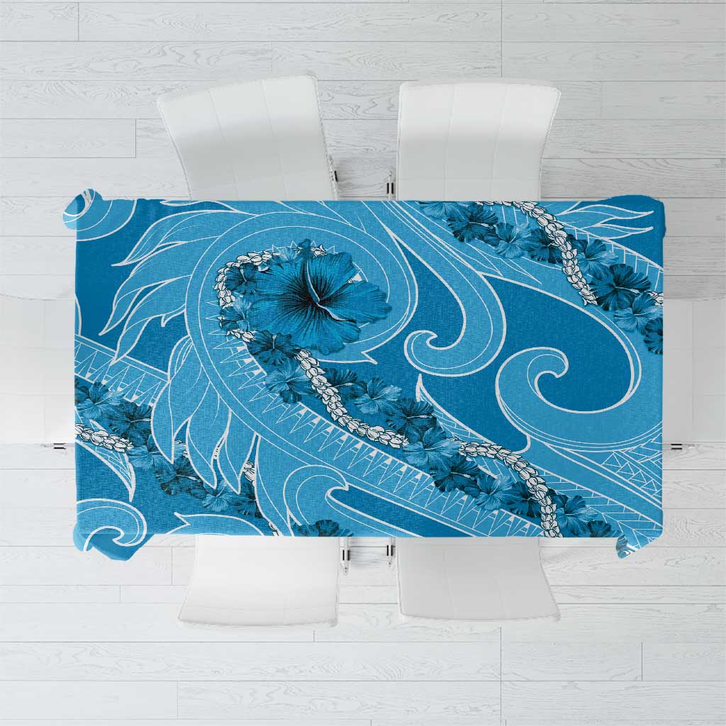 Hawaii Blue Hibiscus Pikake Lei Tablecloth LT05 Blue - Polynesian Pride