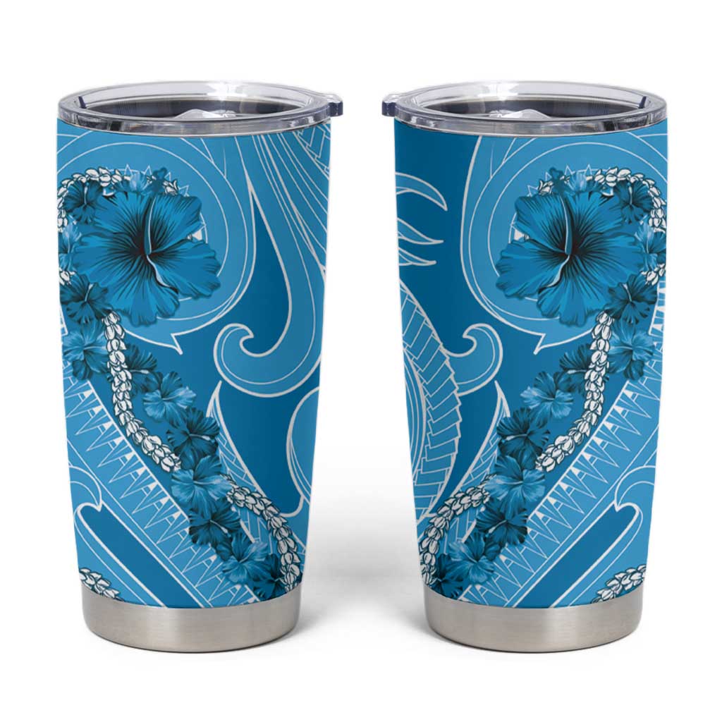 Hawaii Blue Hibiscus Pikake Lei Tumbler Cup LT05 Blue - Polynesian Pride