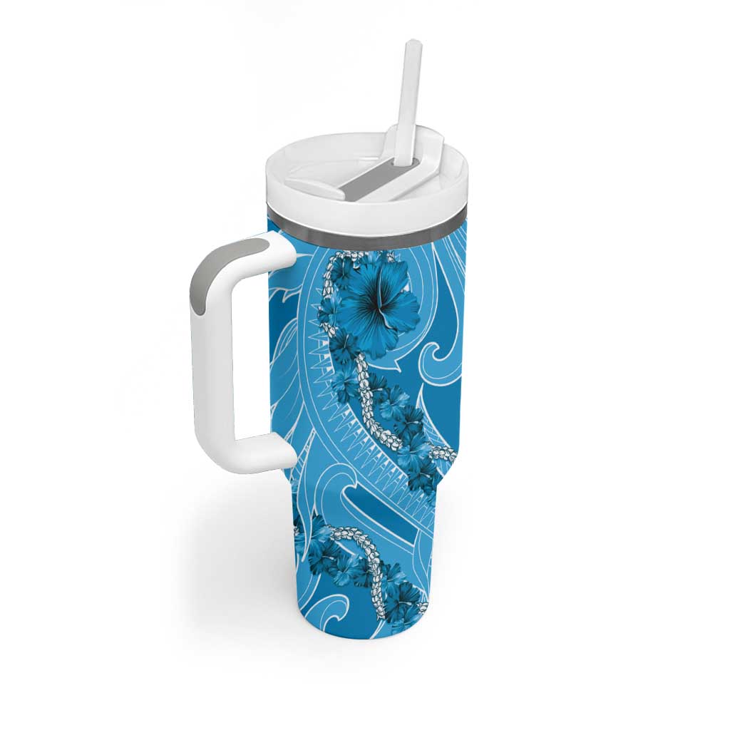 Hawaii Blue Hibiscus Pikake Lei Tumbler With Handle LT05 - Polynesian Pride