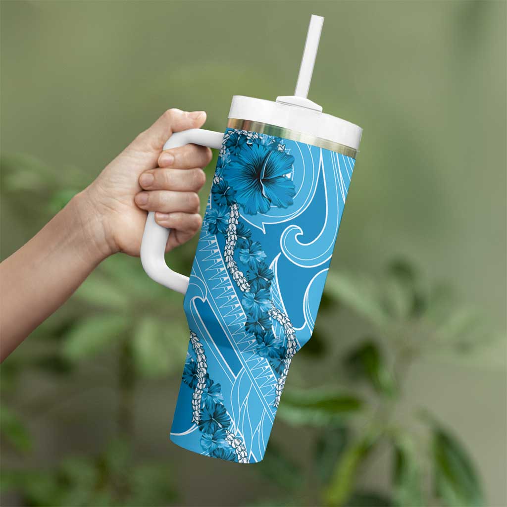 Hawaii Blue Hibiscus Pikake Lei Tumbler With Handle LT05 - Polynesian Pride