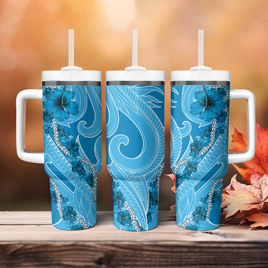 Hawaii Blue Hibiscus Pikake Lei Tumbler With Handle LT05 - Polynesian Pride