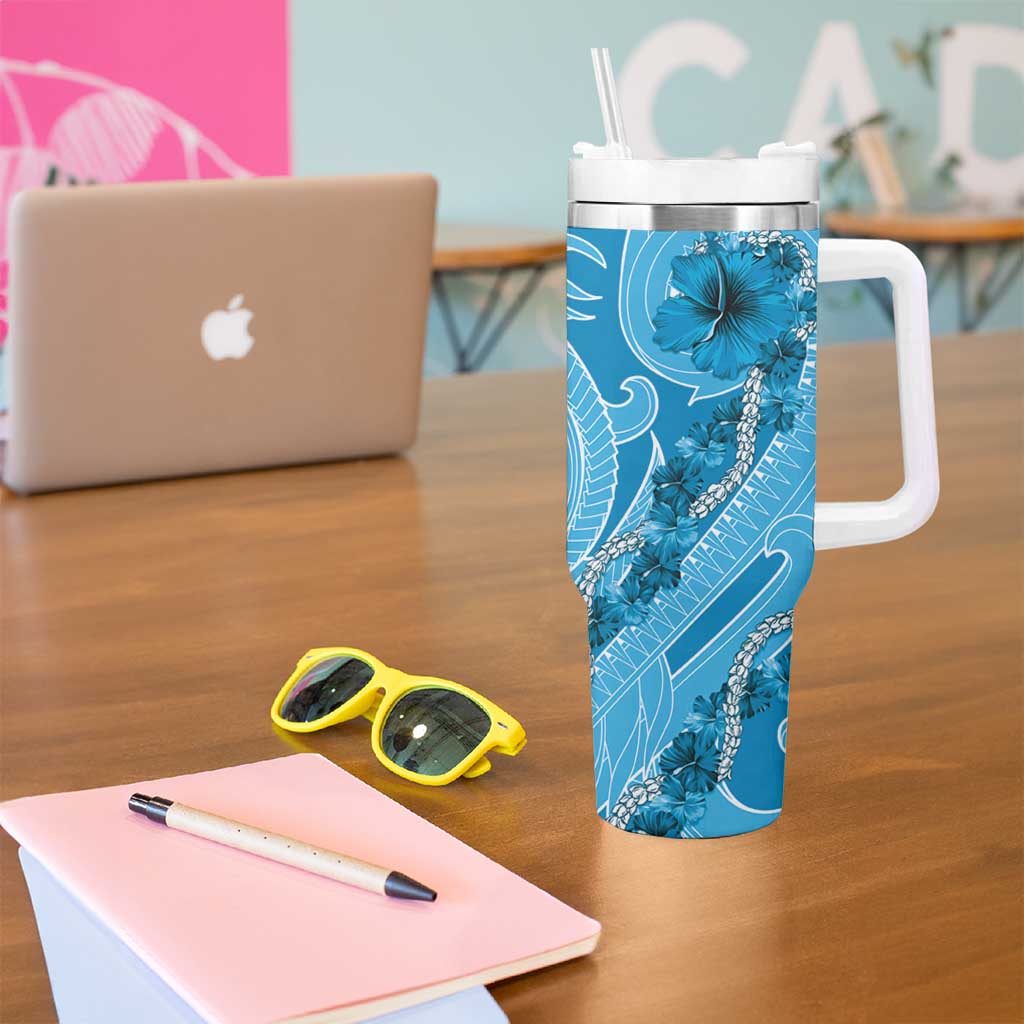 Hawaii Blue Hibiscus Pikake Lei Tumbler With Handle LT05 - Polynesian Pride