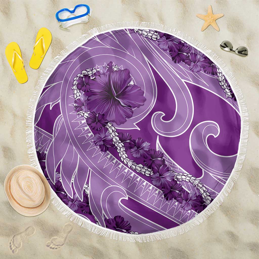 Hawaii Violet Hibiscus Pikake Lei Beach Blanket LT05 One Size 150cm Violet - Polynesian Pride