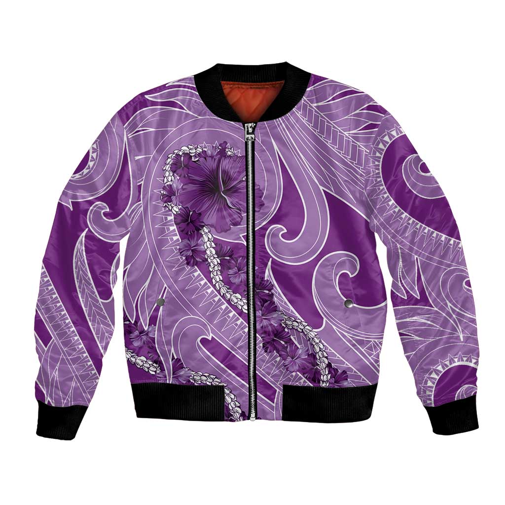 Hawaii Violet Hibiscus Pikake Lei Bomber Jacket LT05 Unisex Violet - Polynesian Pride