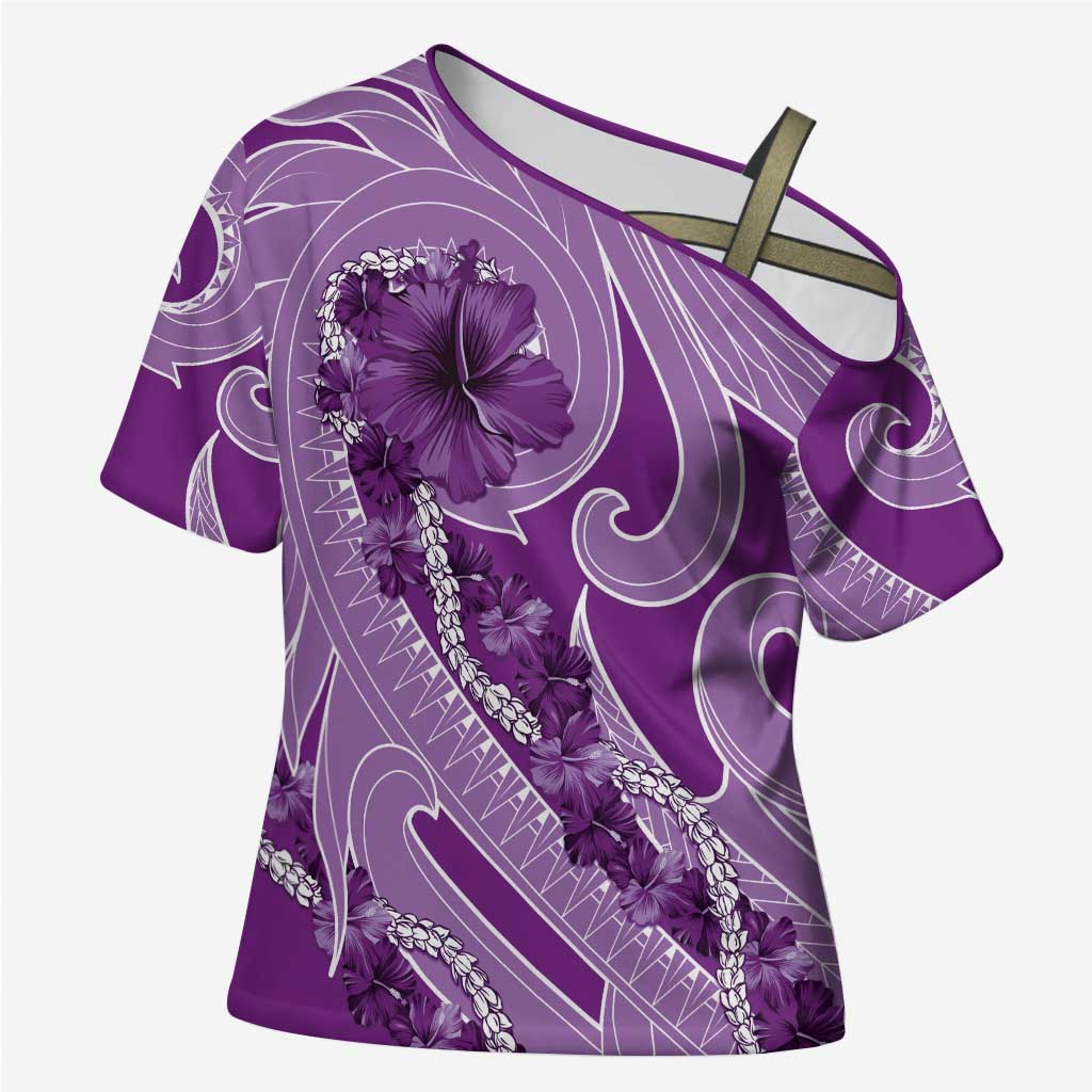 Hawaii Violet Hibiscus Pikake Lei Cross Shoulder Shirt LT05 Female Violet - Polynesian Pride