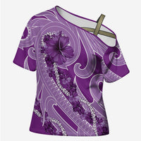 Hawaii Violet Hibiscus Pikake Lei Cross Shoulder Shirt LT05 Female Violet - Polynesian Pride