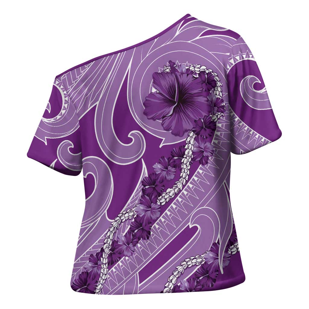 Hawaii Violet Hibiscus Pikake Lei Cross Shoulder Shirt LT05 - Polynesian Pride