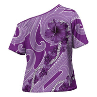 Hawaii Violet Hibiscus Pikake Lei Cross Shoulder Shirt LT05 - Polynesian Pride
