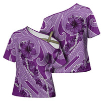 Hawaii Violet Hibiscus Pikake Lei Cross Shoulder Shirt LT05 - Polynesian Pride