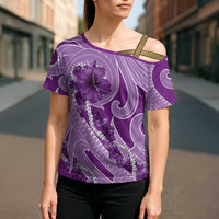 Hawaii Violet Hibiscus Pikake Lei Cross Shoulder Shirt LT05 - Polynesian Pride