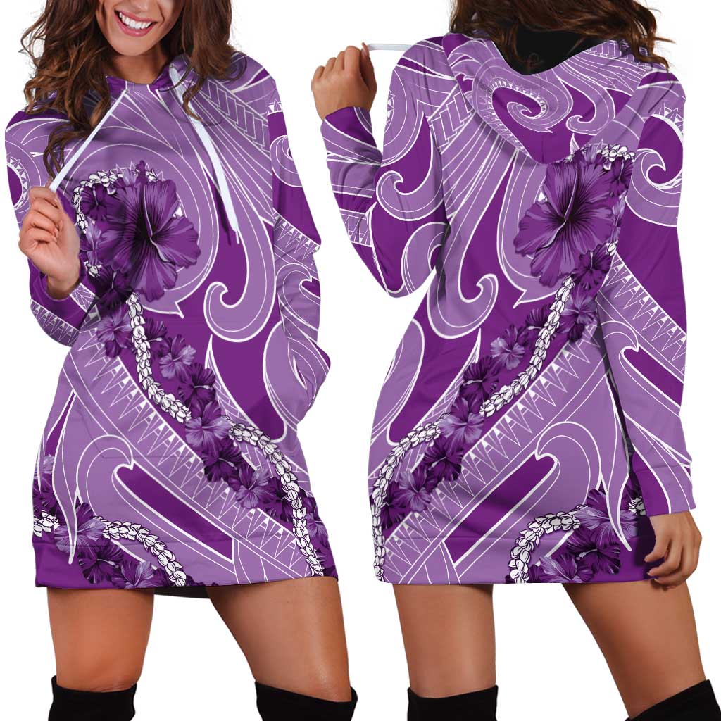 Hawaii Violet Hibiscus Pikake Lei Hoodie Dress LT05 - Polynesian Pride