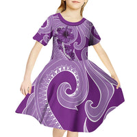Hawaii Violet Hibiscus Pikake Lei Kid Short Sleeve Dress LT05 - Polynesian Pride