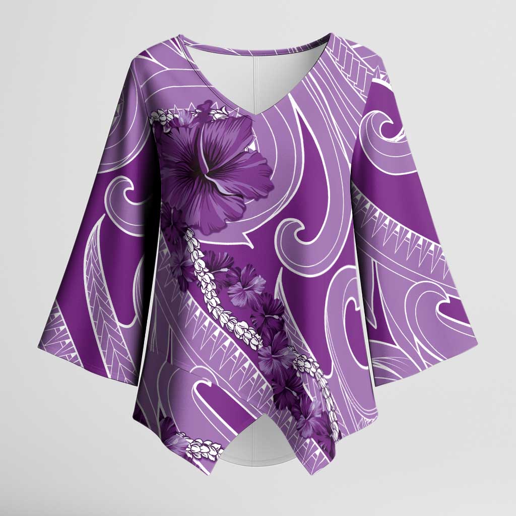 Hawaii Violet Hibiscus Pikake Lei Kimono Sleeve Blouse LT05 Female Violet - Polynesian Pride