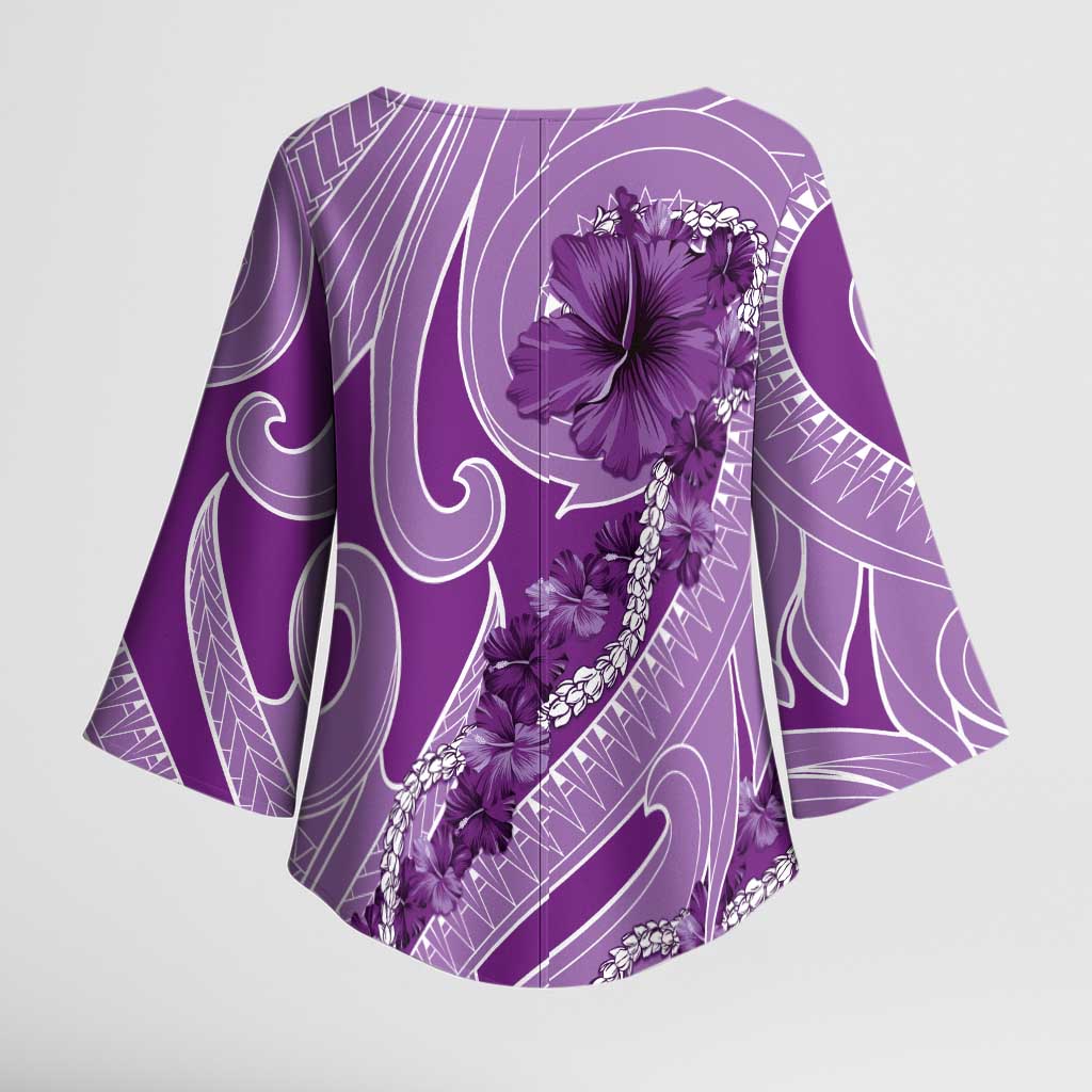 Hawaii Violet Hibiscus Pikake Lei Kimono Sleeve Blouse LT05 - Polynesian Pride
