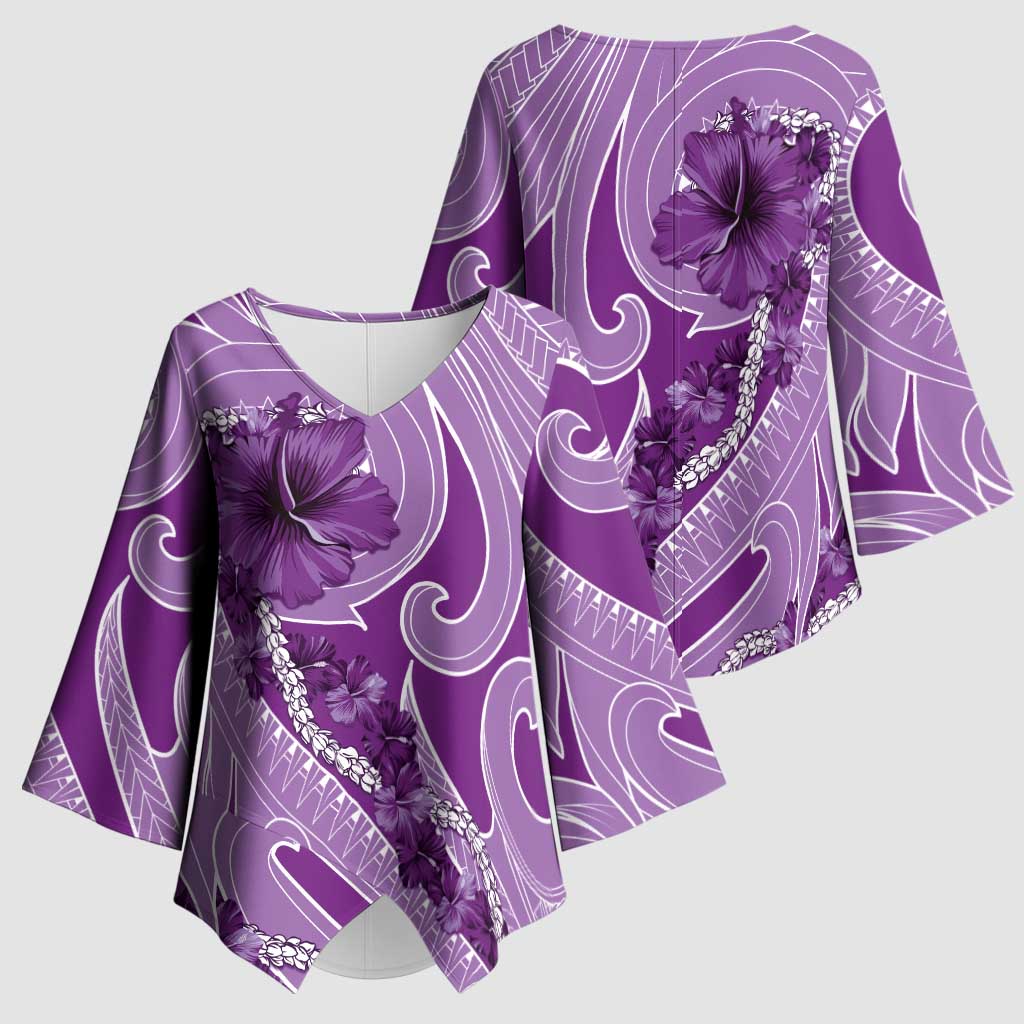 Hawaii Violet Hibiscus Pikake Lei Kimono Sleeve Blouse LT05 - Polynesian Pride