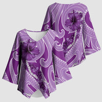 Hawaii Violet Hibiscus Pikake Lei Kimono Sleeve Blouse LT05 - Polynesian Pride