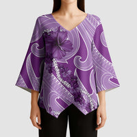 Hawaii Violet Hibiscus Pikake Lei Kimono Sleeve Blouse LT05 - Polynesian Pride