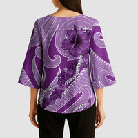 Hawaii Violet Hibiscus Pikake Lei Kimono Sleeve Blouse LT05 - Polynesian Pride