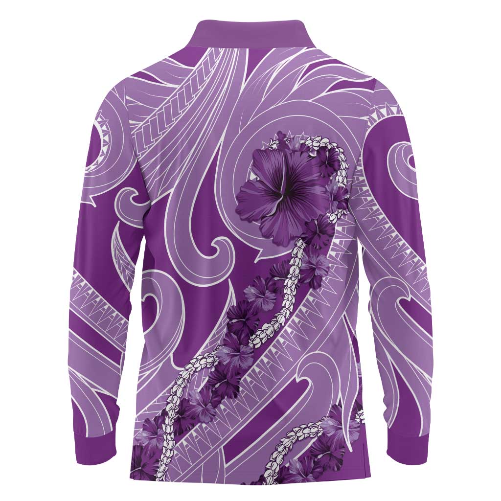Hawaii Violet Hibiscus Pikake Lei Long Sleeve Polo Shirt LT05 - Polynesian Pride