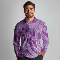 Hawaii Violet Hibiscus Pikake Lei Long Sleeve Polo Shirt LT05 - Polynesian Pride