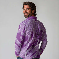 Hawaii Violet Hibiscus Pikake Lei Long Sleeve Polo Shirt LT05 - Polynesian Pride