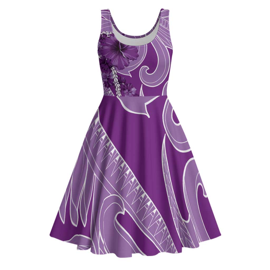 Hawaii Violet Hibiscus Pikake Lei Midi Dress LT05 Violet - Polynesian Pride