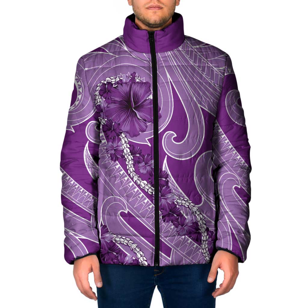 Hawaii Violet Hibiscus Pikake Lei Padded Jacket LT05 Violet - Polynesian Pride