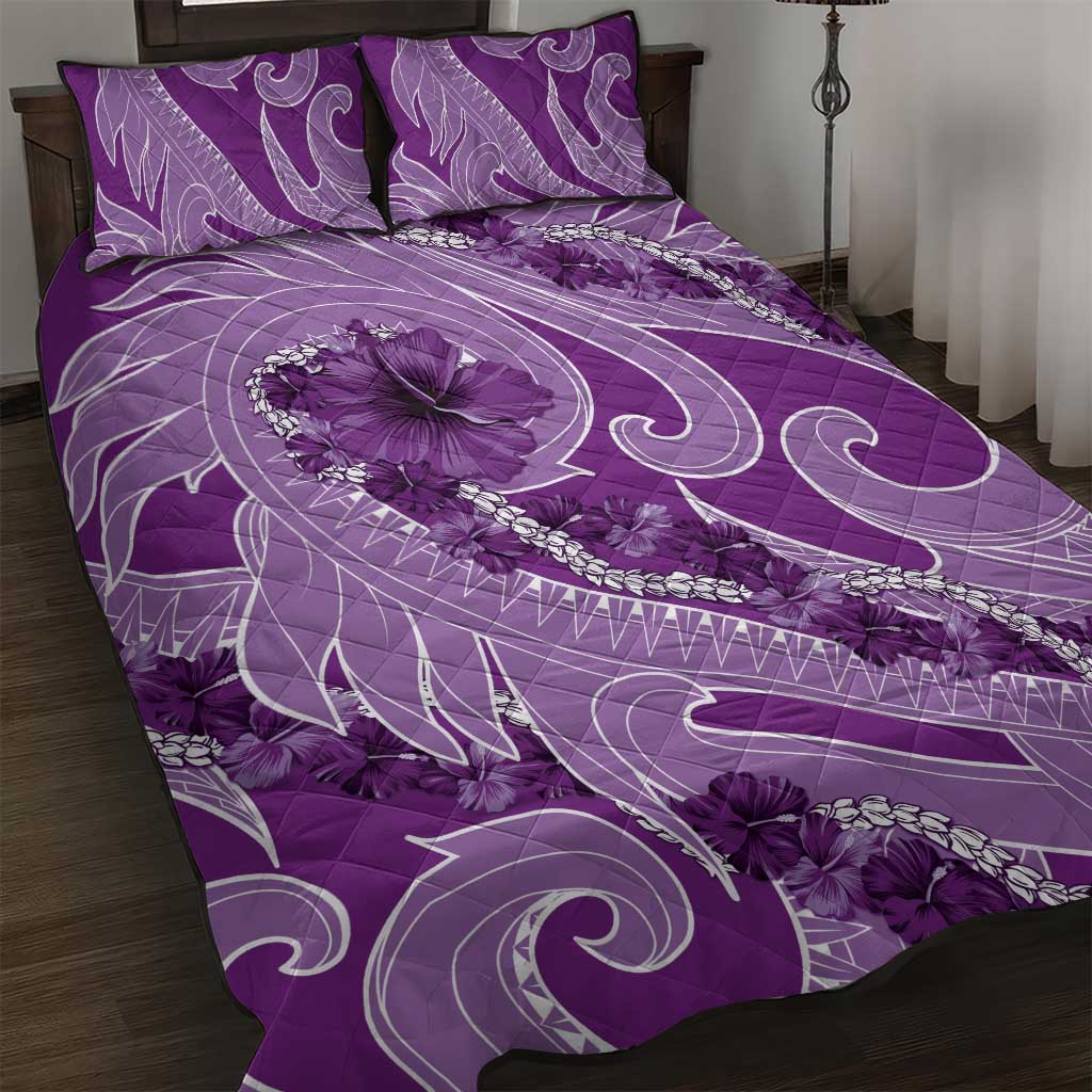 Hawaii Violet Hibiscus Pikake Lei Quilt Bed Set LT05 Violet - Polynesian Pride