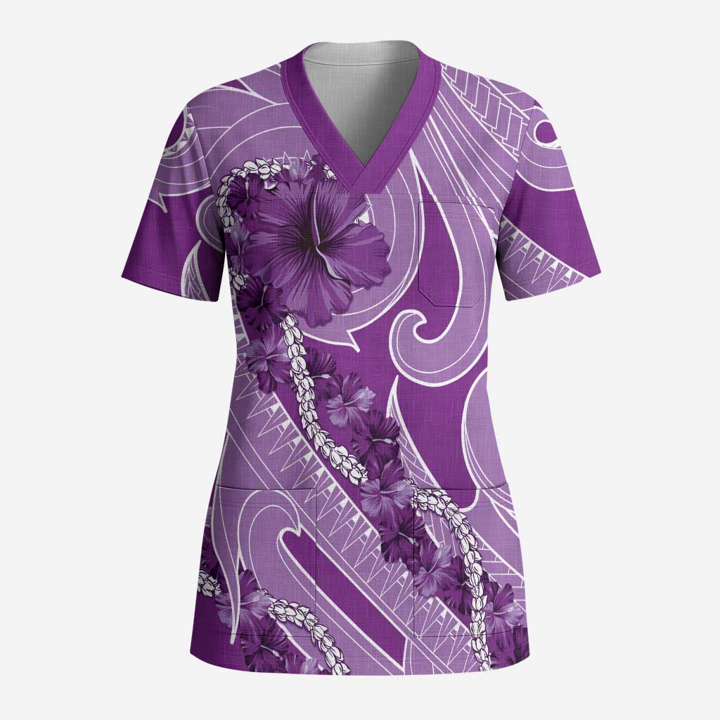 Hawaii Violet Hibiscus Pikake Lei Scrub Top LT05 Adult Violet - Polynesian Pride