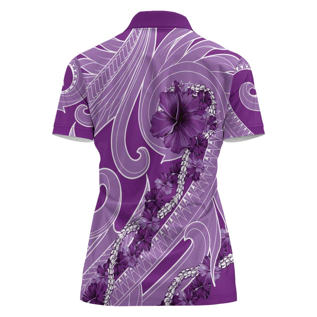Hawaii Violet Hibiscus Pikake Lei Women Polo Shirt LT05 - Polynesian Pride