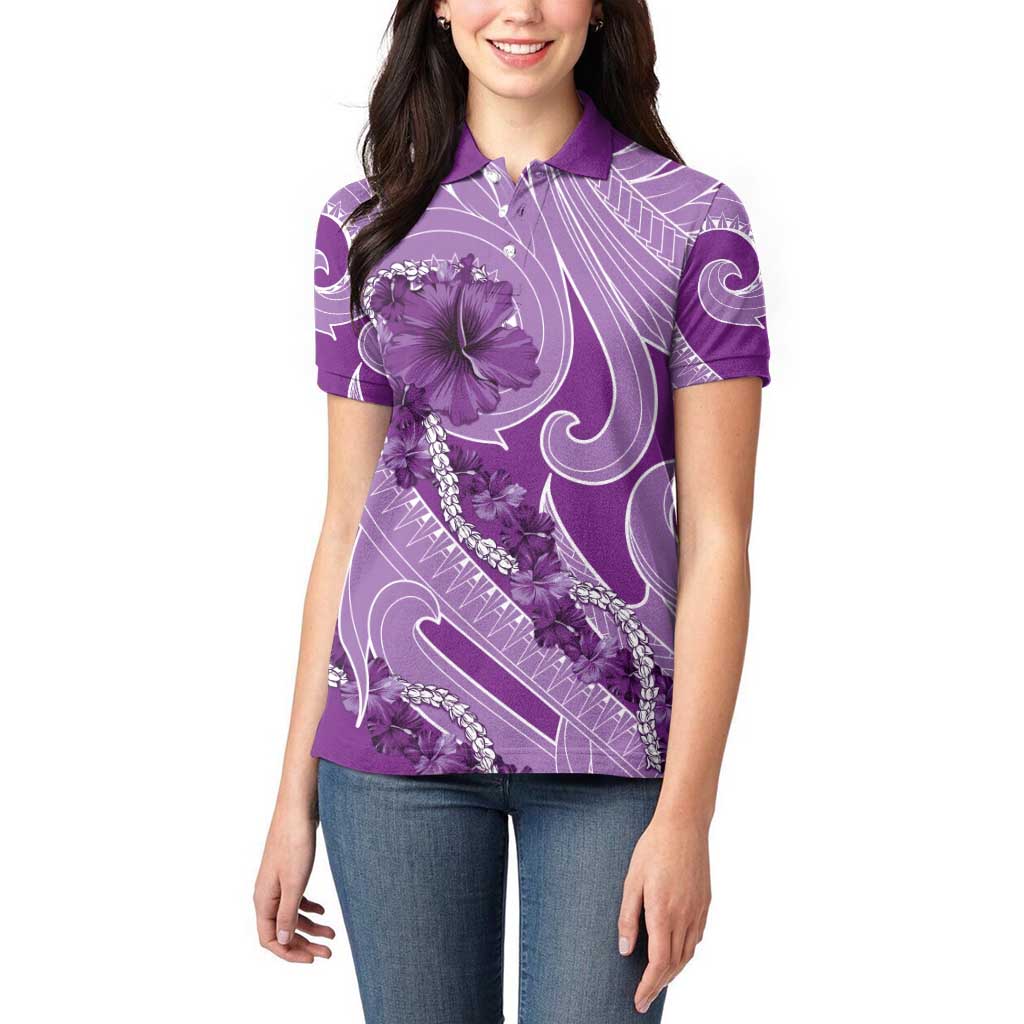 Hawaii Violet Hibiscus Pikake Lei Women Polo Shirt LT05 - Polynesian Pride