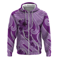 Hawaii Violet Hibiscus Pikake Lei Zip Hoodie LT05 Zip Hoodie Violet - Polynesian Pride