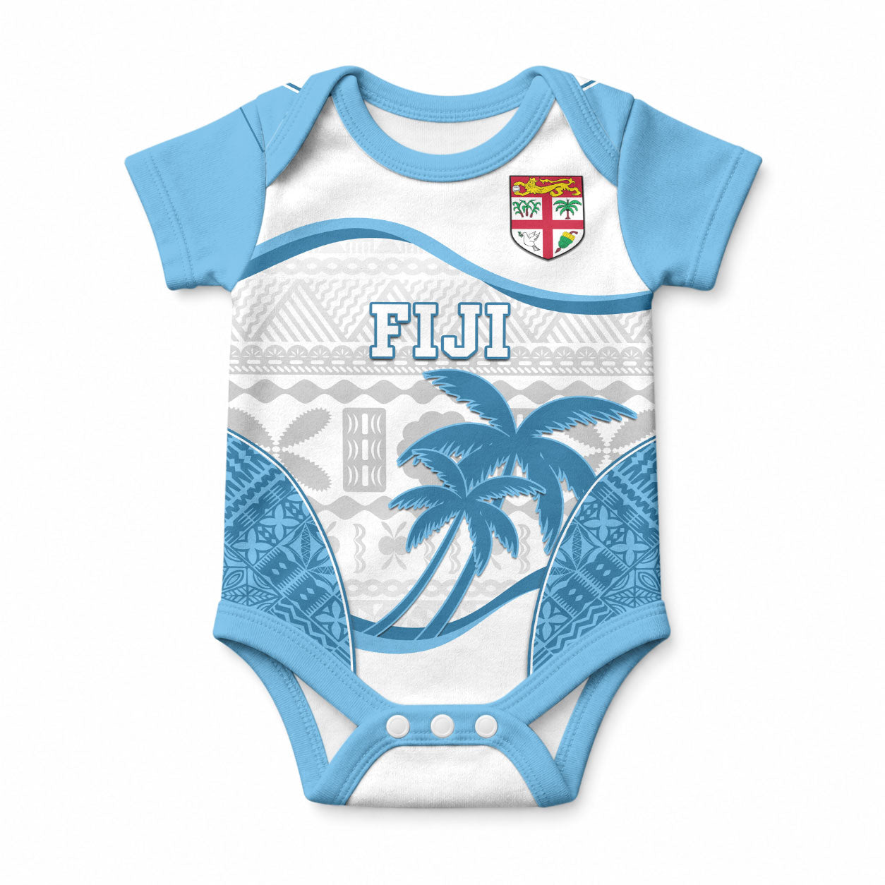 Fiji Rugby Baby Onesie World Cup 2023 Fijian Tapa Pattern Blue Version LT05 Blue - Polynesian Pride