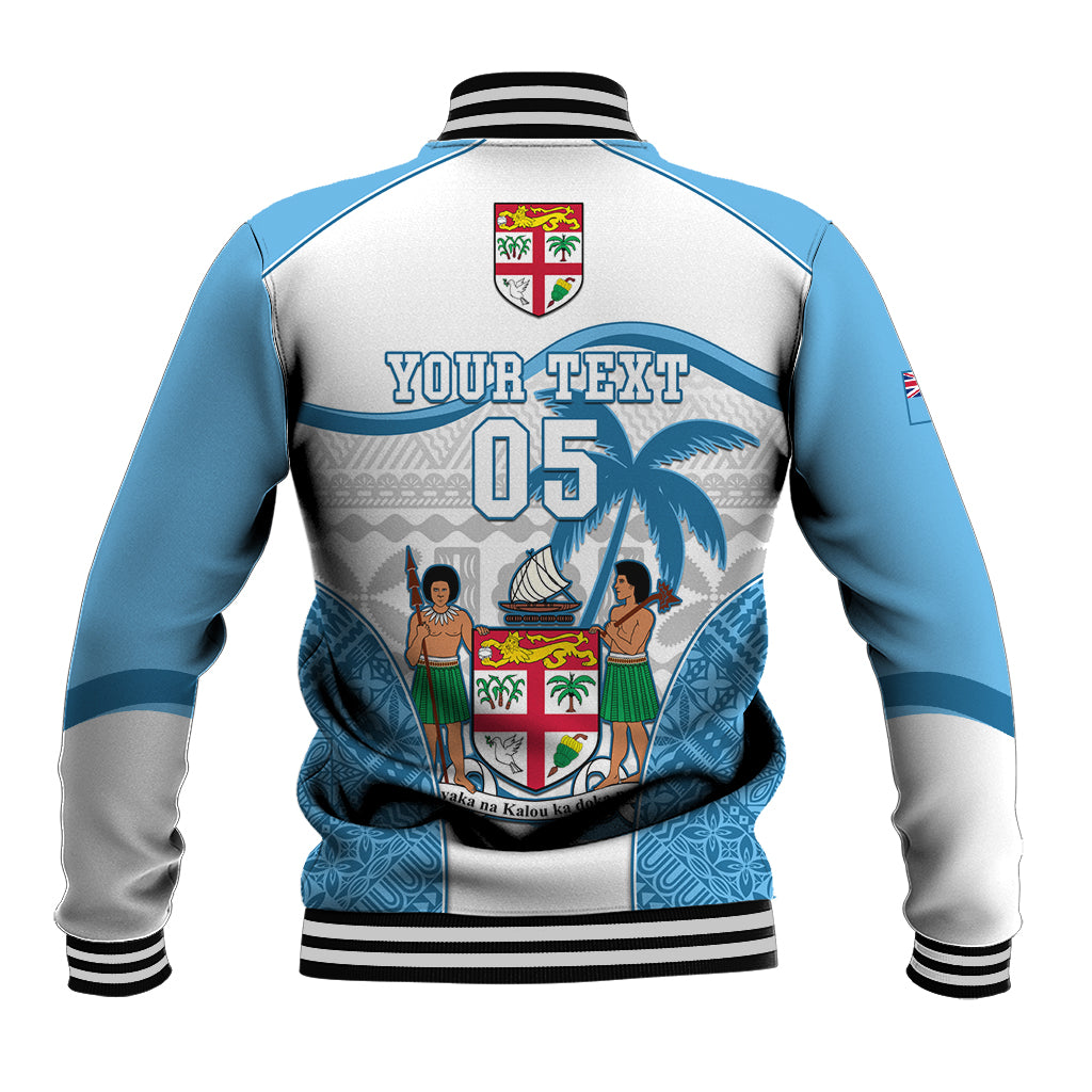 Custom Fiji Rugby Baseball Jacket World Cup 2023 Fijian Tapa Pattern Blue Version LT05 - Polynesian Pride