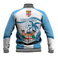 Custom Fiji Rugby Baseball Jacket World Cup 2023 Fijian Tapa Pattern Blue Version LT05 - Polynesian Pride