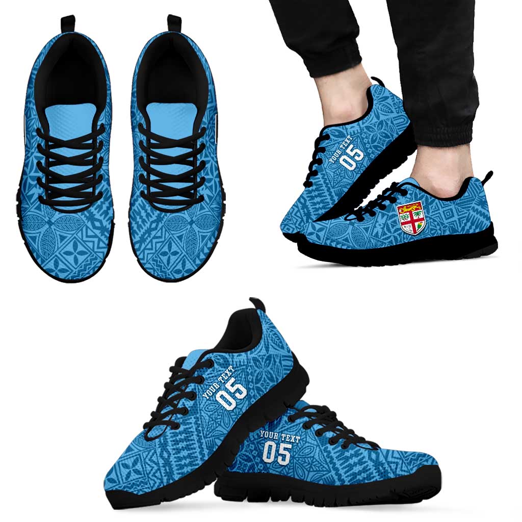 Custom Fiji Rugby Sneakers Fijian Tapa Pattern Blue Version LT05 - Polynesian Pride