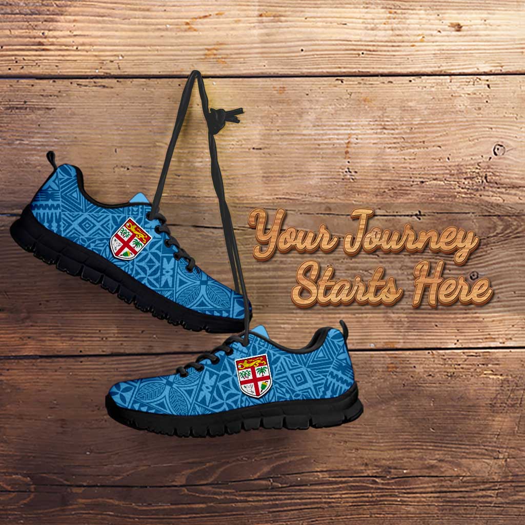 Custom Fiji Rugby Sneakers Fijian Tapa Pattern Blue Version LT05 - Polynesian Pride