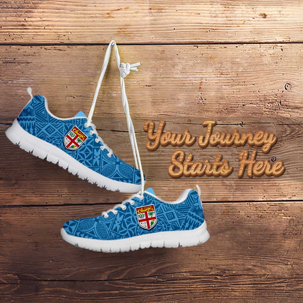 Custom Fiji Rugby Sneakers Fijian Tapa Pattern Blue Version LT05 - Polynesian Pride