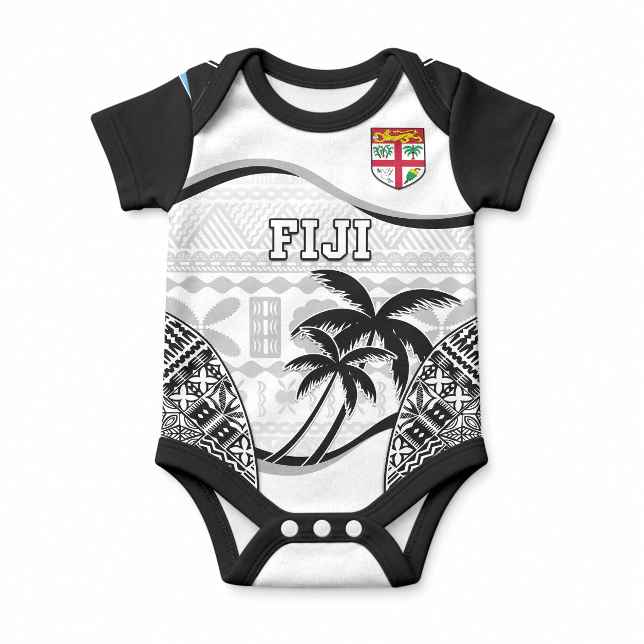 Fiji Rugby Baby Onesie World Cup 2023 Fijian Tapa Pattern Black Version LT05 Black - Polynesian Pride