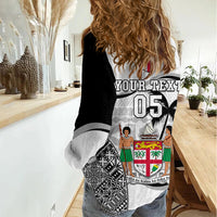 Custom Fiji Rugby Women Casual Shirt World Cup 2023 Fijian Tapa Pattern Black Version LT05 - Polynesian Pride