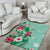 Hawaii Tropical Flowers Area Rug Polynesian Tattoo Mint Green