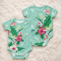 Hawaii Tropical Flowers Baby Onesie Polynesian Tattoo Mint Green