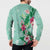 Hawaii Tropical Flowers Button Sweatshirt Polynesian Tattoo Mint Green