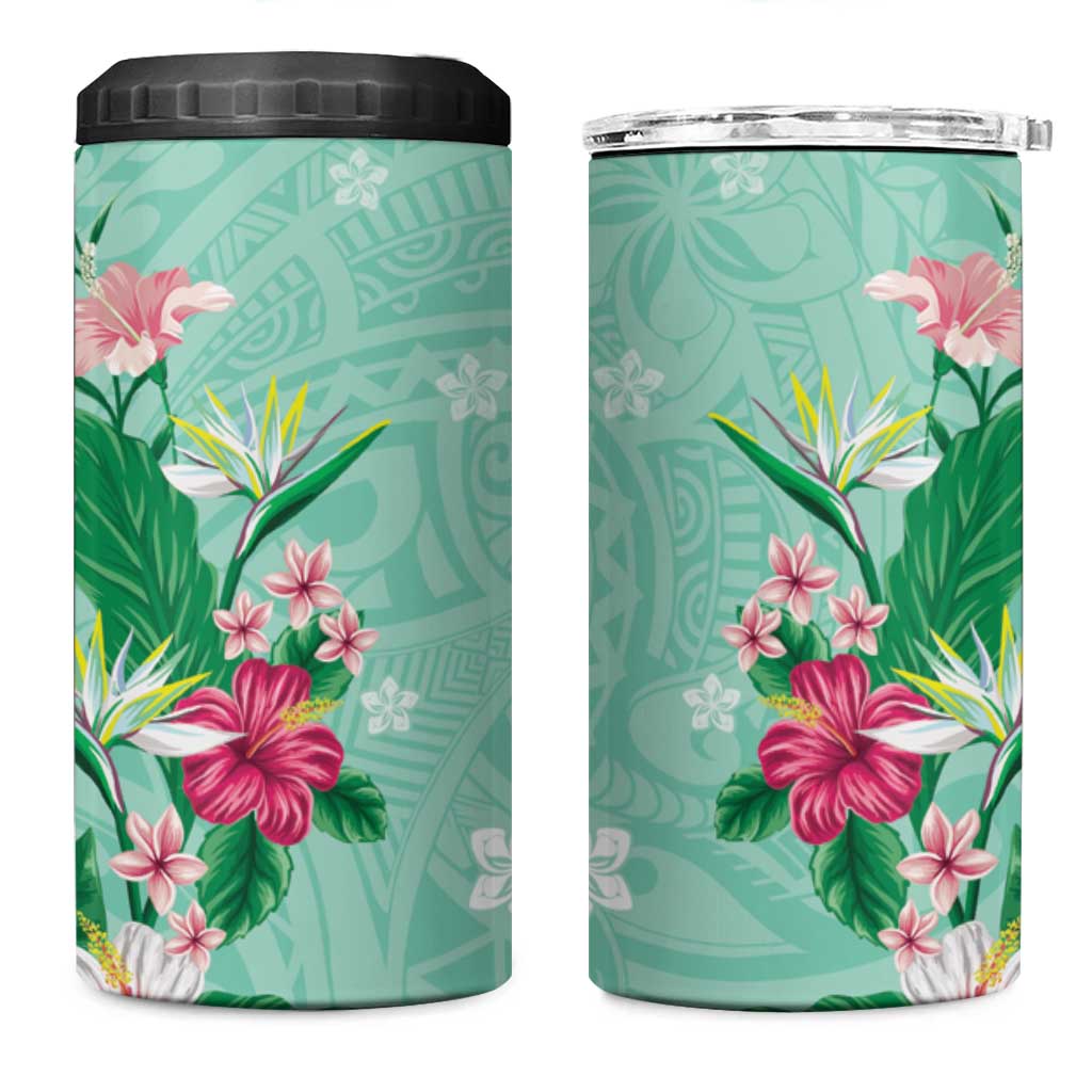 Hawaii Tropical Flowers 4 in 1 Can Cooler Tumbler Polynesian Tattoo Mint Green LT05 One Size: 16 oz Green - Polynesian Pride