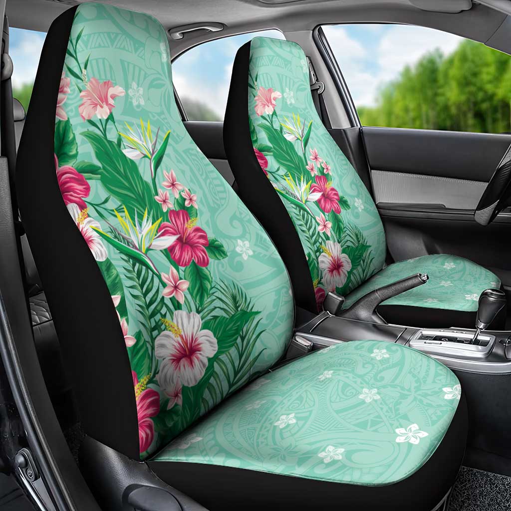 Hawaii Tropical Flowers Car Seat Cover Polynesian Tattoo Mint Green LT05 - Polynesian Pride
