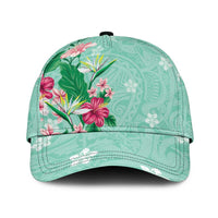 Hawaii Tropical Flowers Classic Cap Polynesian Tattoo Mint Green LT05 Universal Fit Green - Polynesian Pride