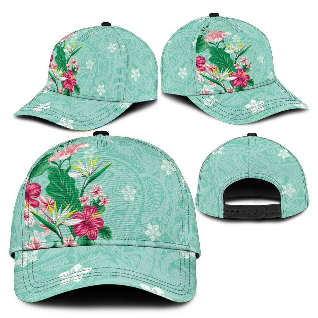 Hawaii Tropical Flowers Classic Cap Polynesian Tattoo Mint Green LT05 - Polynesian Pride