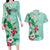 Hawaii Tropical Flowers Couples Matching Long Sleeve Bodycon Dress and Hawaiian Shirt Polynesian Tattoo Mint Green