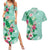 Hawaii Tropical Flowers Couples Matching Summer Maxi Dress and Hawaiian Shirt Polynesian Tattoo Mint Green