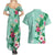 Hawaii Tropical Flowers Couples Matching Summer Maxi Dress and Hawaiian Shirt Polynesian Tattoo Mint Green